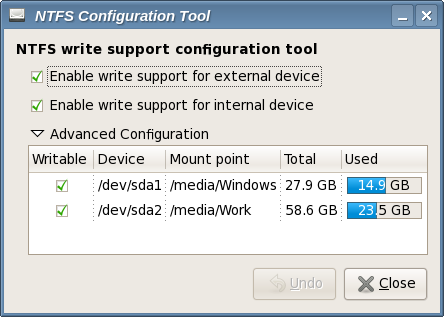 NTFS config tool screenshot