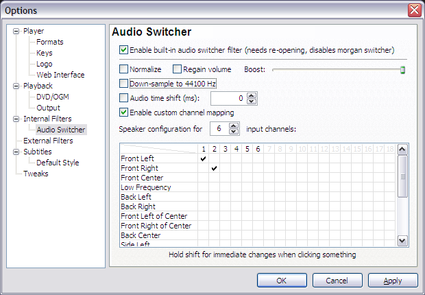 Configuring audio downsample on Media Player Classic