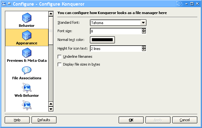 Konqueror File Management font configuration